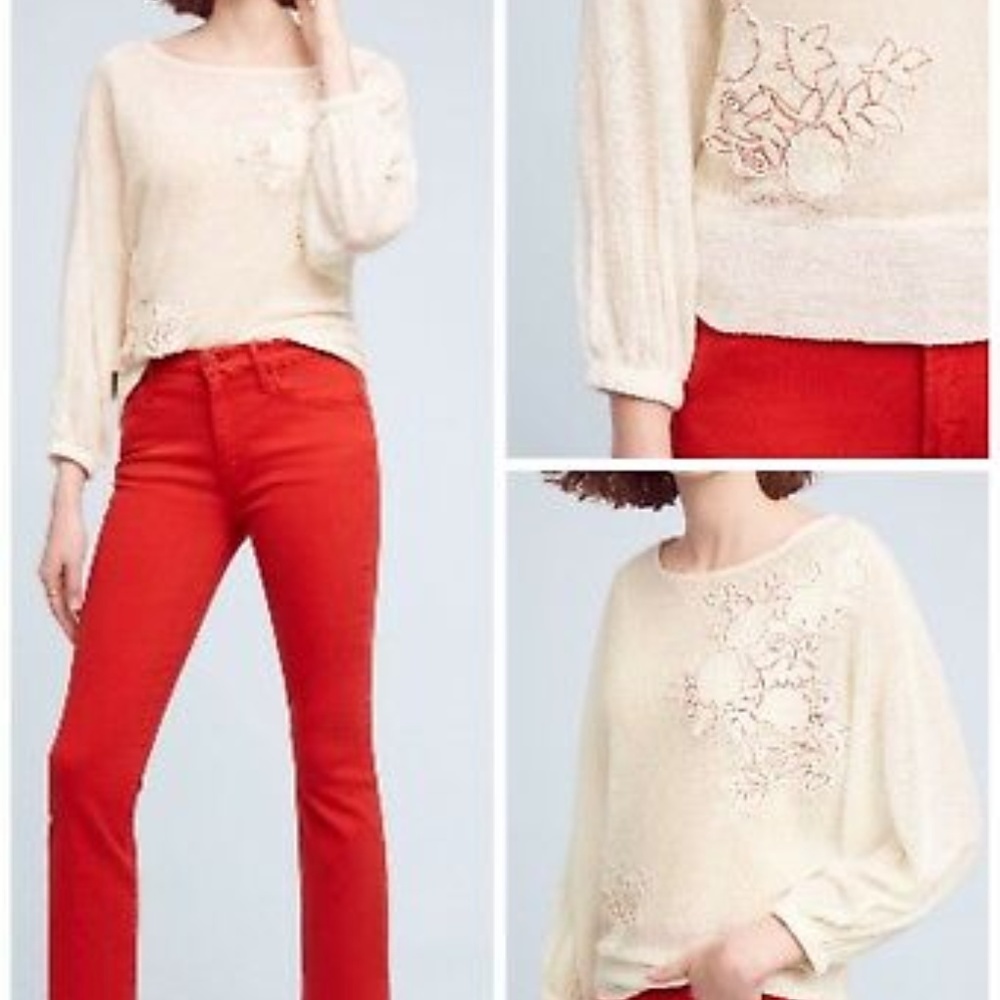 Anthropologie Akemi Kin women S Poet lace topβ ivory gauze applique banded hem